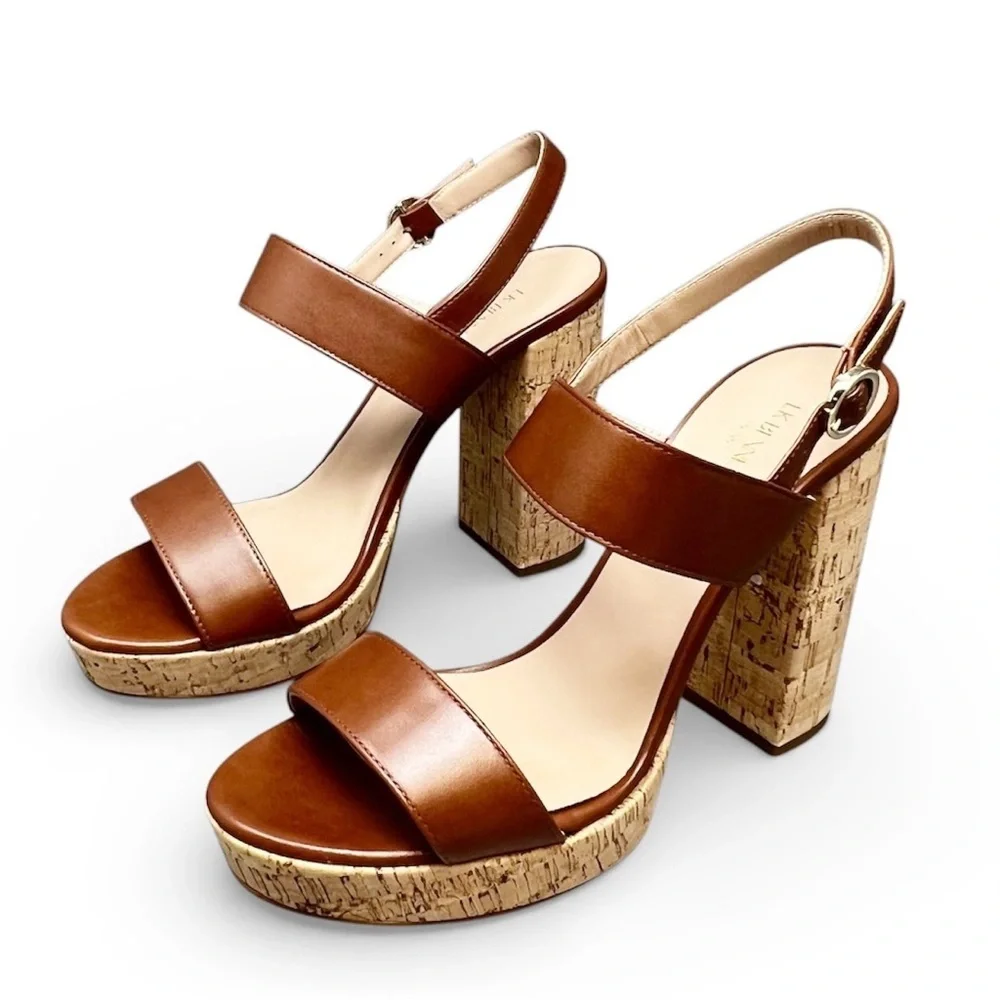L.K. Bennett Misty Tan Leather and Cork Platform Sandals Euro Size 40 New NWT